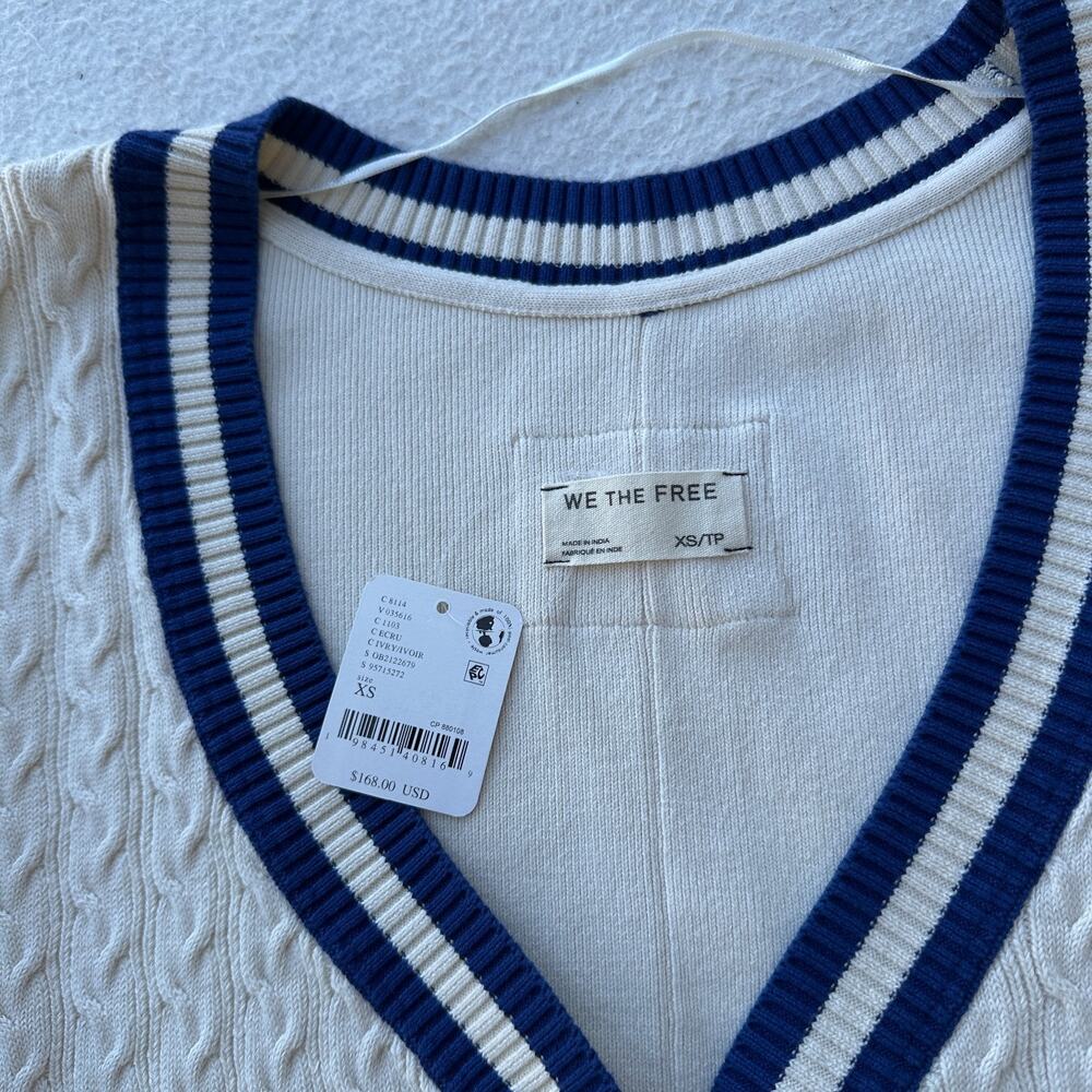 Free People We The Free Varsity Cardigan Women's XS Ecru Blue Slouchy Cable Knit - Picture 6 of 9